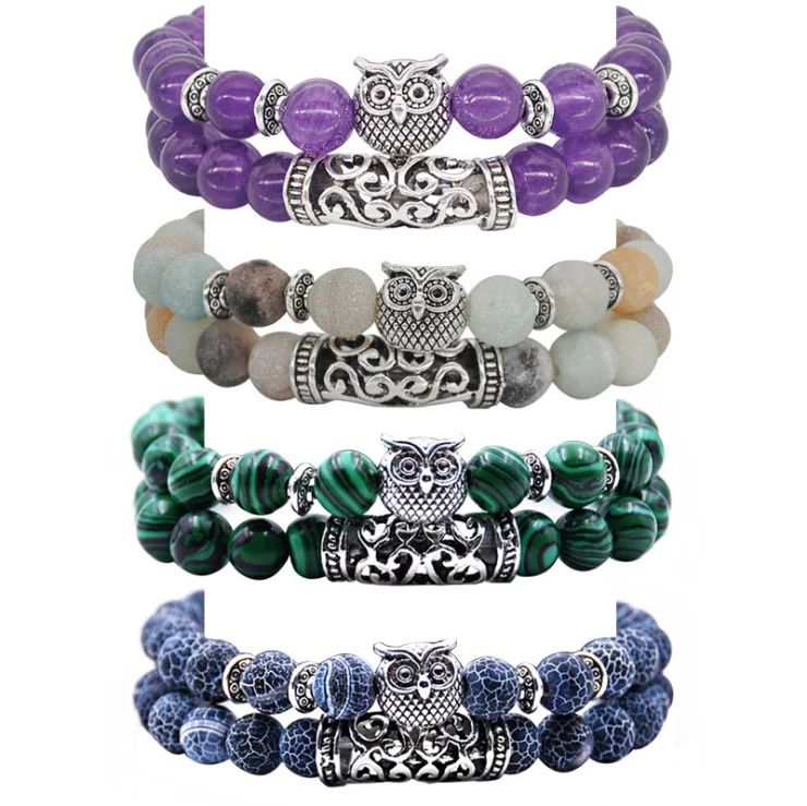 

Wholesale Bohemian Multicolor Colorful Stone piedra natural crystal quartz Beads night owl Jewelry bracelet pierre naturelle, Picture