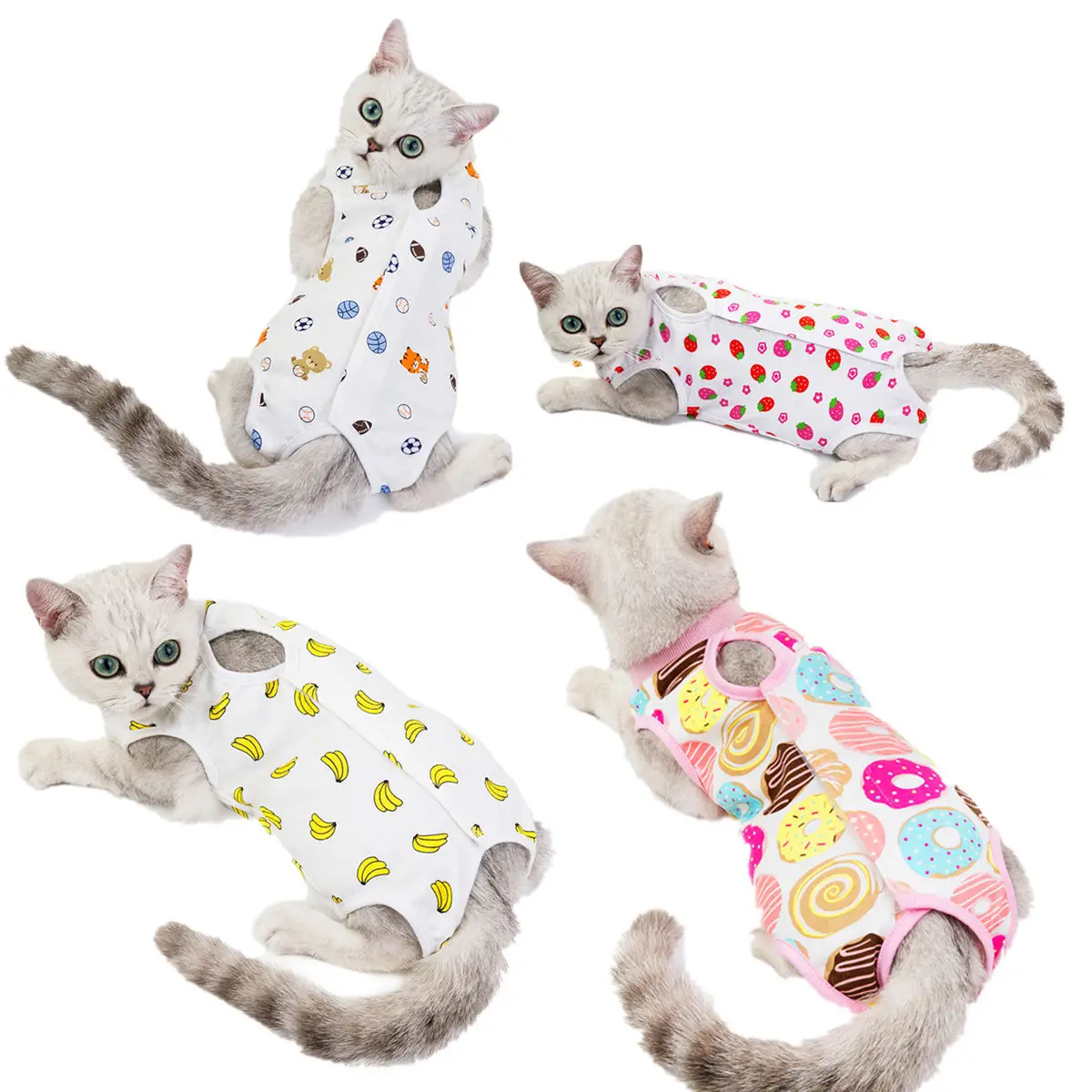 

Comfortable Strawberry Pattern Customs New Design Sterilization Recovery Suit Cat Surgery Pet Summer Clothes, Soccer banana doughnut strawberry