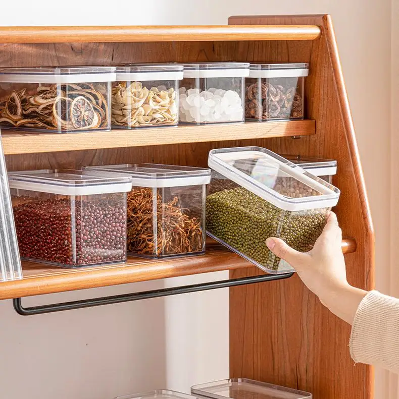 

100% Airtight BPA Free kitchen plastic airtight containers for food storage set wholesale Plastic Transparent Food Containers, White/black