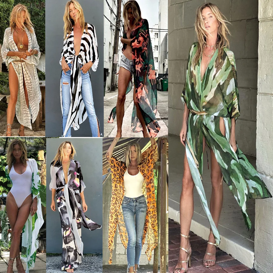 

2021 Summer Women Solid Color Camo Elegant Women's Long sleeve print chiffion dress Crop Tops, As picture