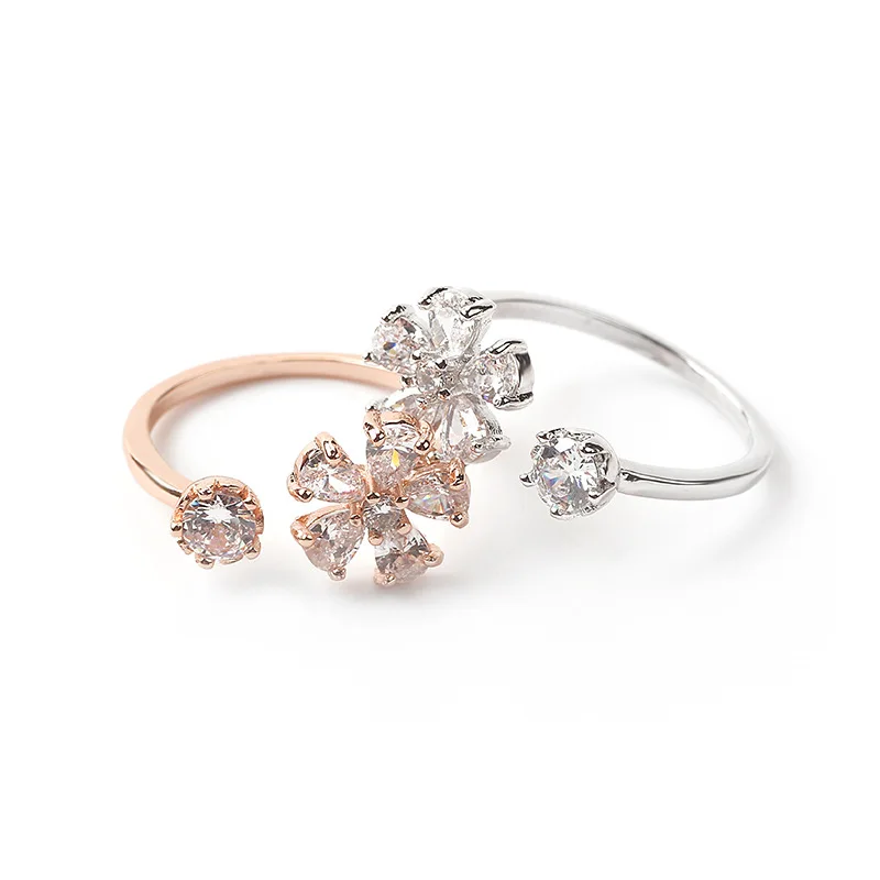 
Fashion jewelry charming Rose Gold Cubic Zirconia girls Flower Finger ring 