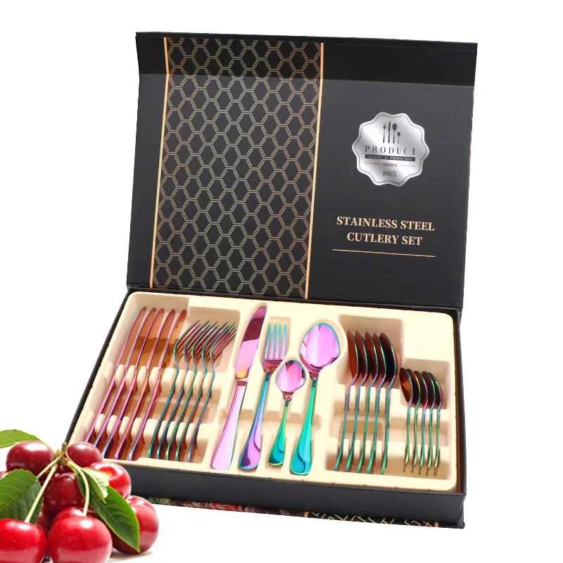 

Stainless Steel Cutlery Set Western Steak 24 Piece Cutlery Set, Silver, gold, rose gold, black