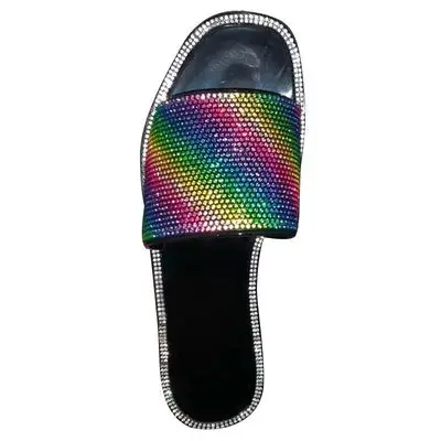 

Large size slippers female rhinestone color flat beach sandals and slippers in stock, As picture