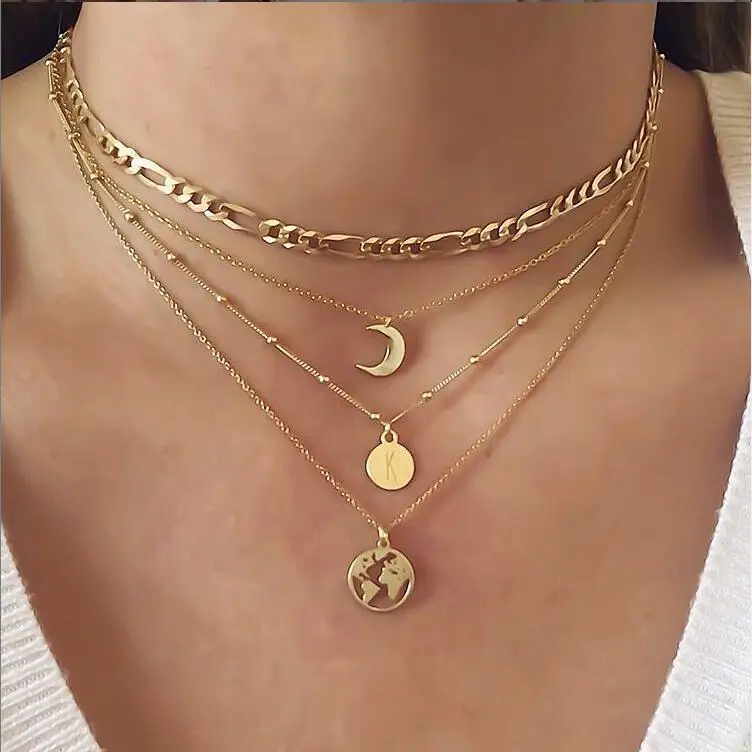 

fashion gold moon world map necklace for women wholesale N2010128