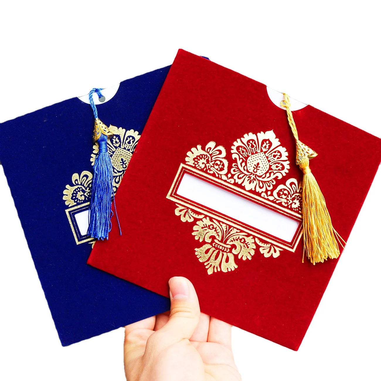 

Custom Printing Velvet Pocket Envelope and Tassel Decoration Blank Insert Wedding Invitation Cards for Sale birthday invitations