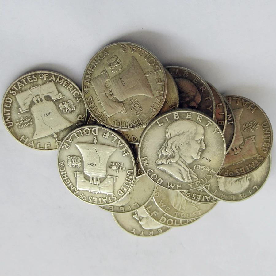 

Reproduction Full Set of Franklin Half Dollar No Mint Mark 16PCS(1948-1963) Silver Plated Decorative Commemorative Coins