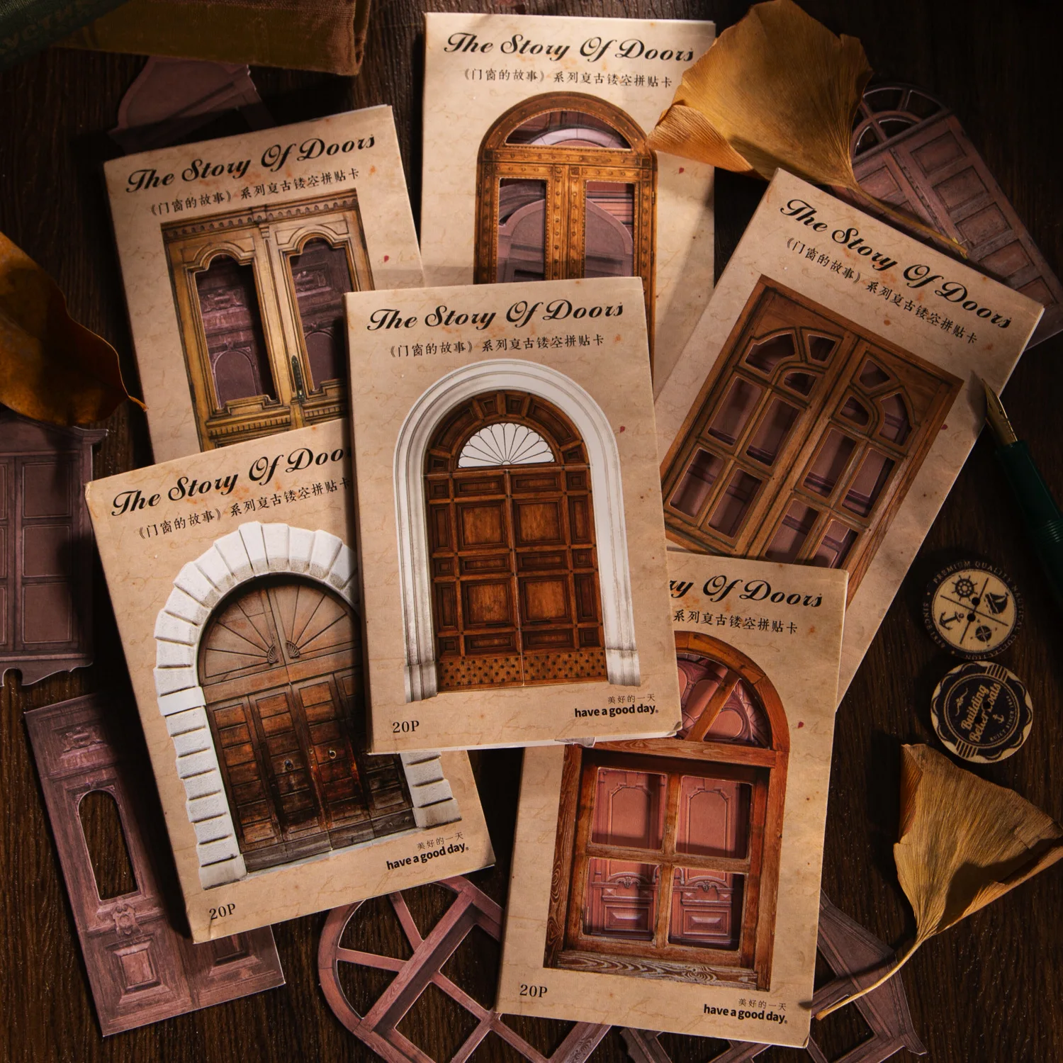 

20 Pieces Per Pack Hollow Card Door and Window Story Series Retro Hand Account DIY Material Decoration 6 Models