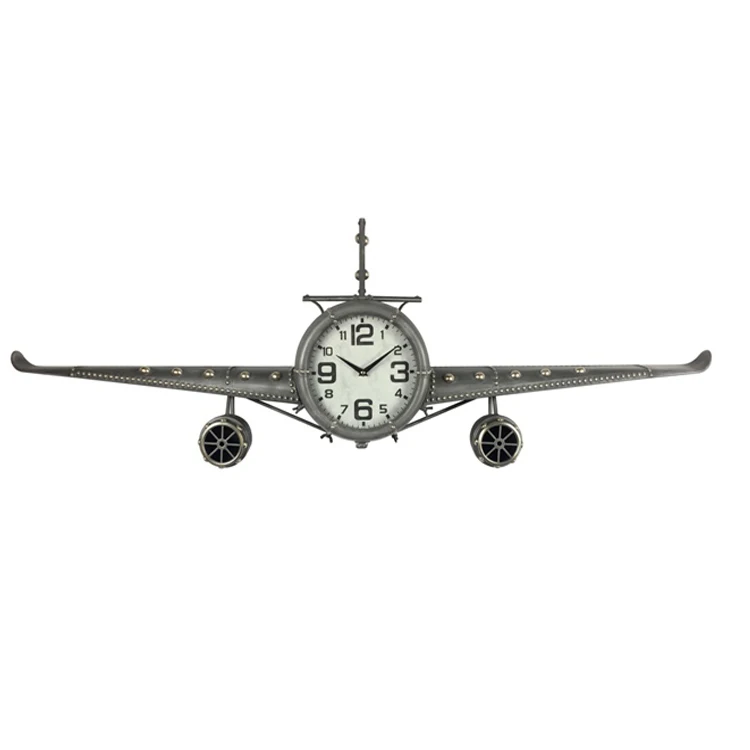 

Vintage Handicraft Wrought Iron Airplane Home Decor Desk Clock, As pictures