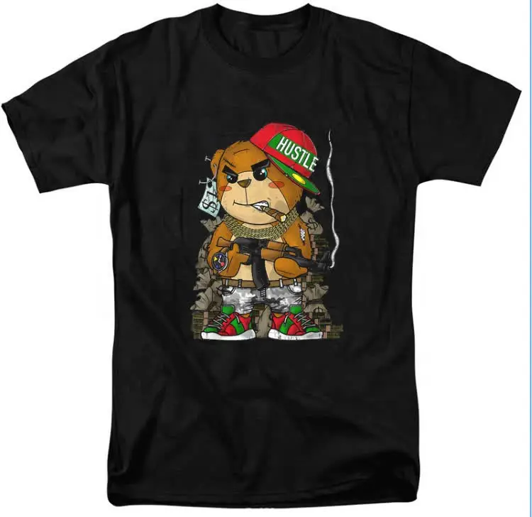 

Wholesale Funny Teddy Bear Graphic Men Tees Custom Logo Crew Neck Streetwear Black Plus Size Man T-shirt