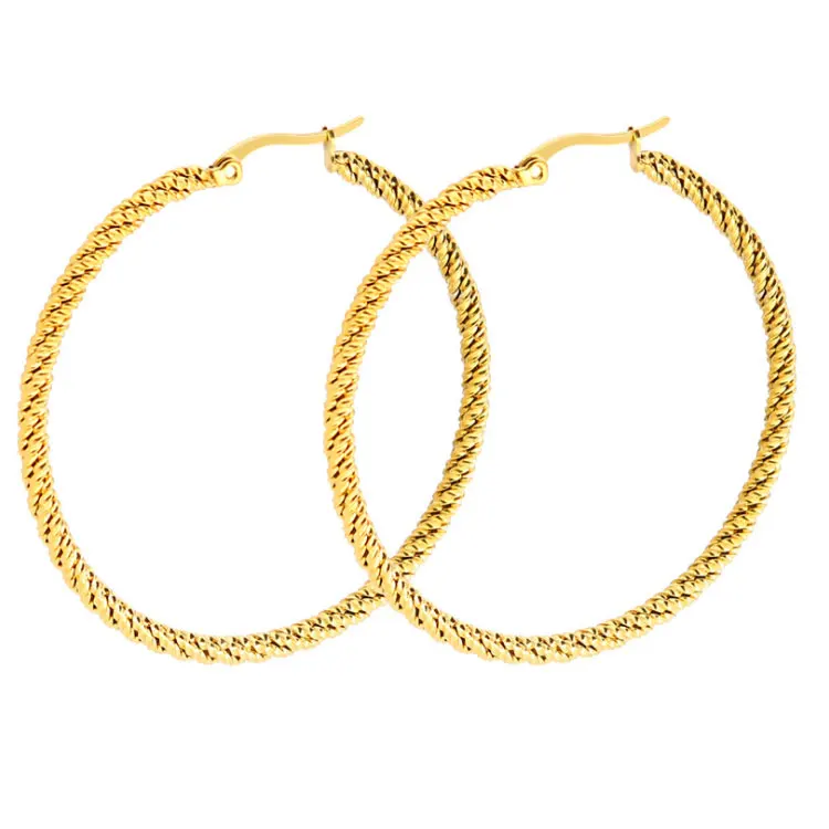 

SC Hot Selling Gold Plated Stainless Steel Hoop Earrings Fashion Exaggerated Twist Big Hoop Earrings Women 2022, Gold, steel, rose gold, black