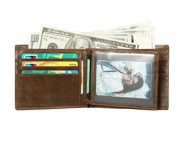 

Marrant 8064 Vintage Cowhide Leather Wallet Card Holder Multi-Function Card Slot Custom Logo Wholesale RFID Wallet For Men, Coffee, brown,black