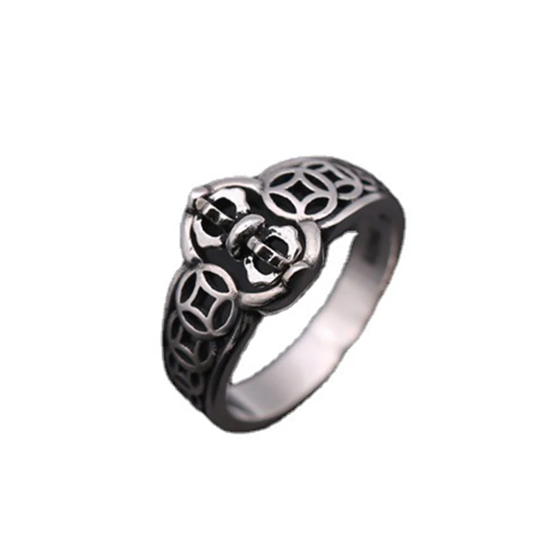 

New Arrival Personalized Lucky Jewelry Diamonds Hollow Black Custom Design Punk Men 925 Sterling Silver Ring