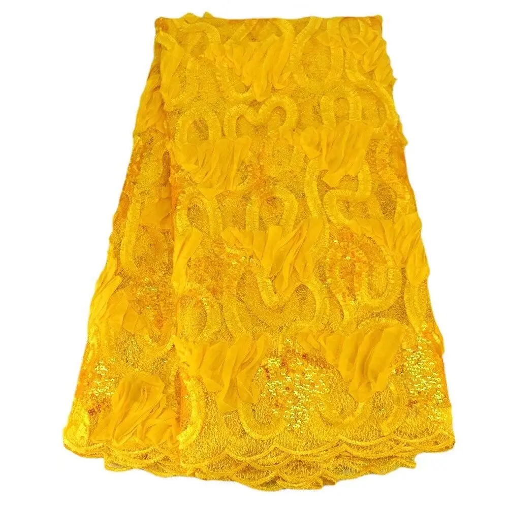 

New design yellow color embroidery lace big sequin net lace fabrics for dress online wholesale