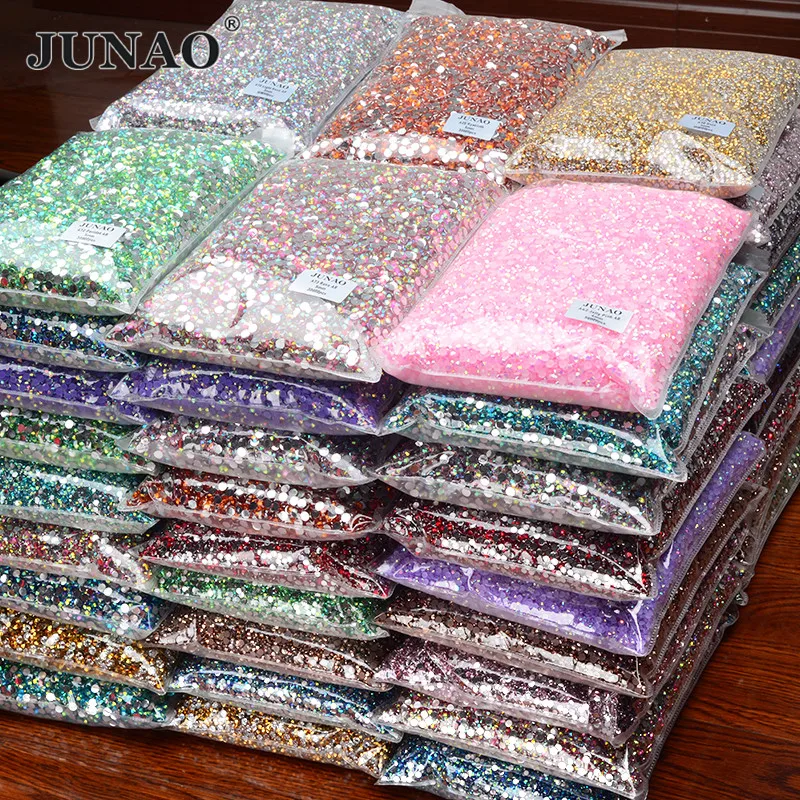 

JUNAO 2mm 3mm 4mm 5mm 6mm Wholesale Bulk Package Non Hot Fix Strass Flatback Crystal Stones Jelly Pink AB Resin Rhinestones, 75 colors resin crystal stones