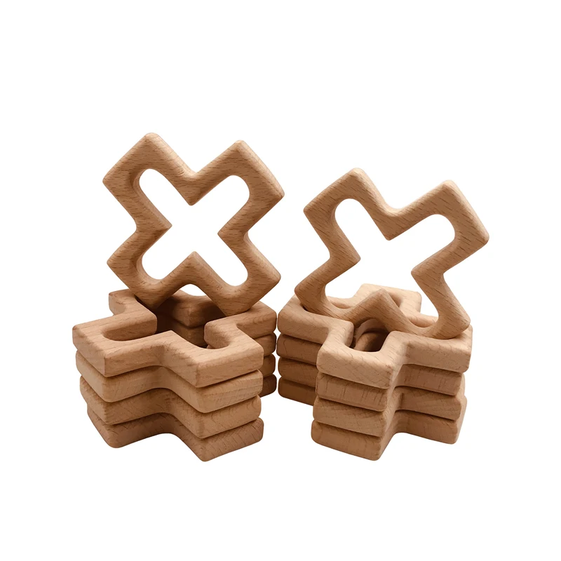 

Cheap Handmade Natural Cross Pendant Teether Beech Wood Wooden Teether Ring