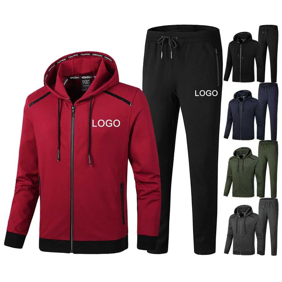 

wholesale bulk custom L-9XL plus size men track sweat suit zip up hood sweatsuit tracksuit for men, Red,black,blue,dark grey,army green or oem