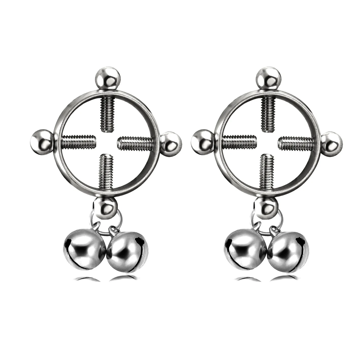 

Wholesale Anti-Allergy stainless steel Faux piercing Nipple Ring Adjustable Screw Non Piercing nipple ring with bells pendant