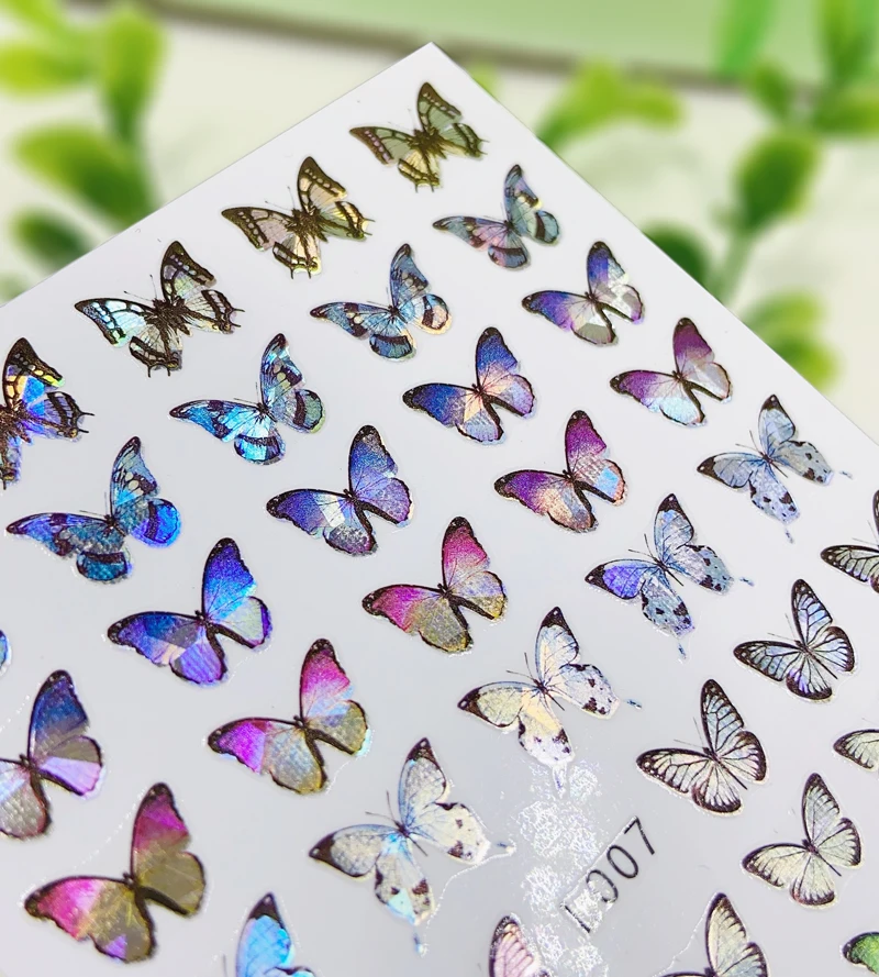 

slider sticker for nail art designer 2d L series laser High Quality Stick On Nails Butterfly Self-adhesive Decals Color