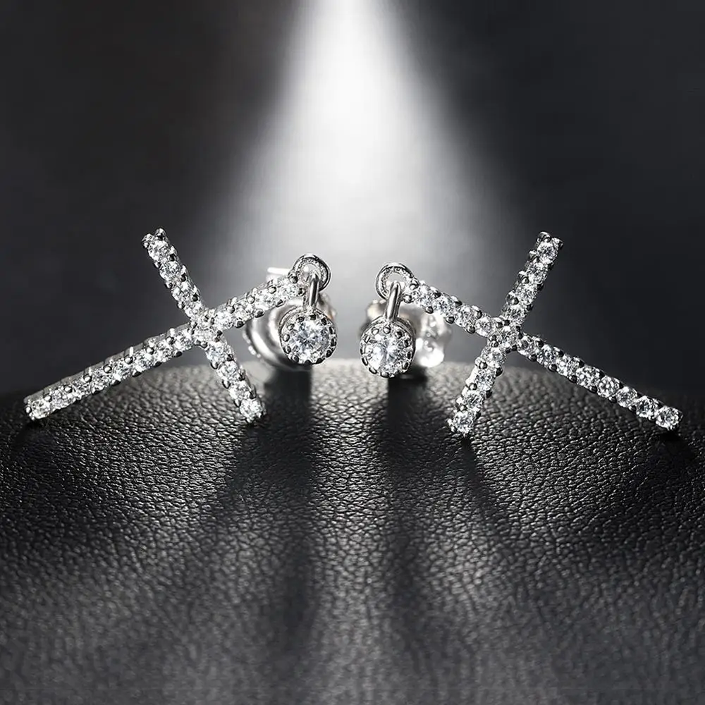 

RINNTIN SE37 Wholesale Fashion Women Jewelry Silver Sterling 925 Cross Earrings