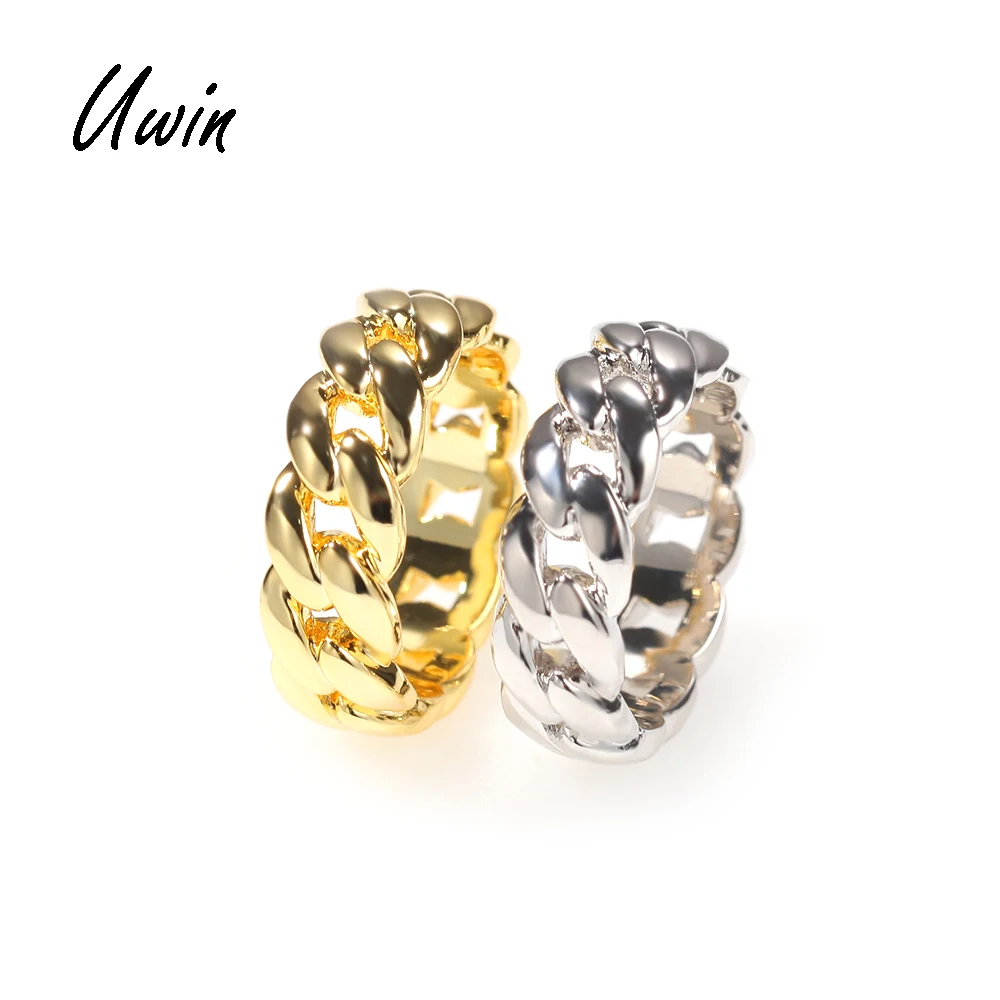 

UWIN Hip Hop Miami Cuban Link Ring Rapper 18K Gold Plated Wholesale Jewelries for Men Women, Gold color / silver color
