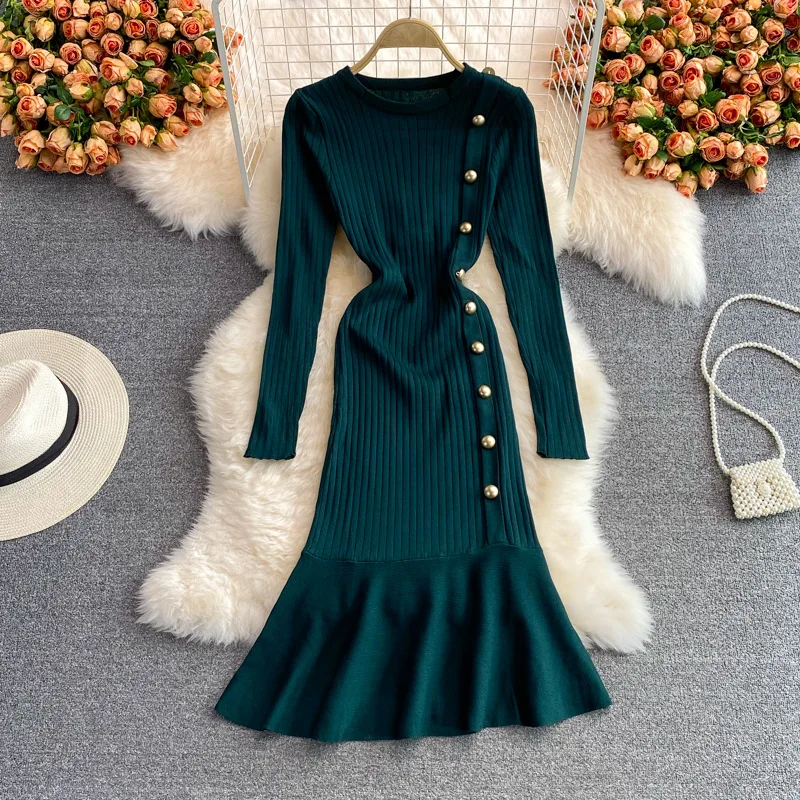 

Sweater Bodycon Fishtail Dress Spring And Autumn Round Neck Long Sleeve Jersey Knitted Dresses For Women Winter