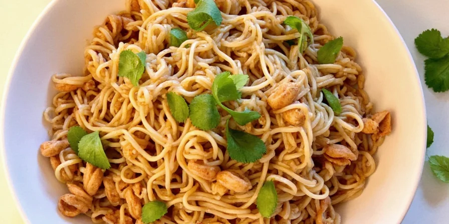 Serving japachae noodles with garnish