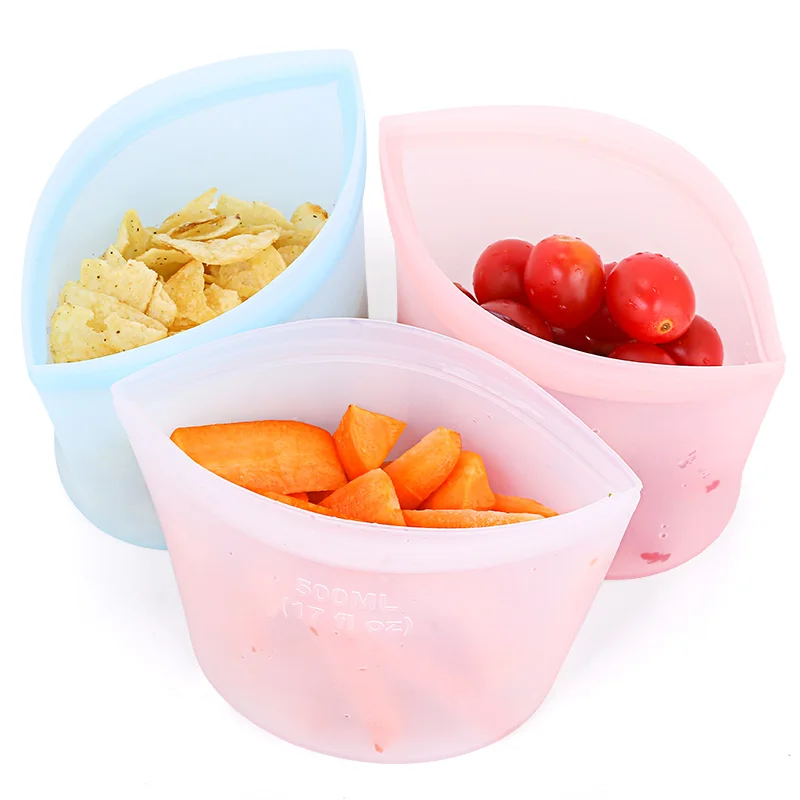 

Hot Selling Food Grade Reusable Silicone Food Storage Bag Leakproof, Clear quartz pink,clear mint green, clear light blue, clear