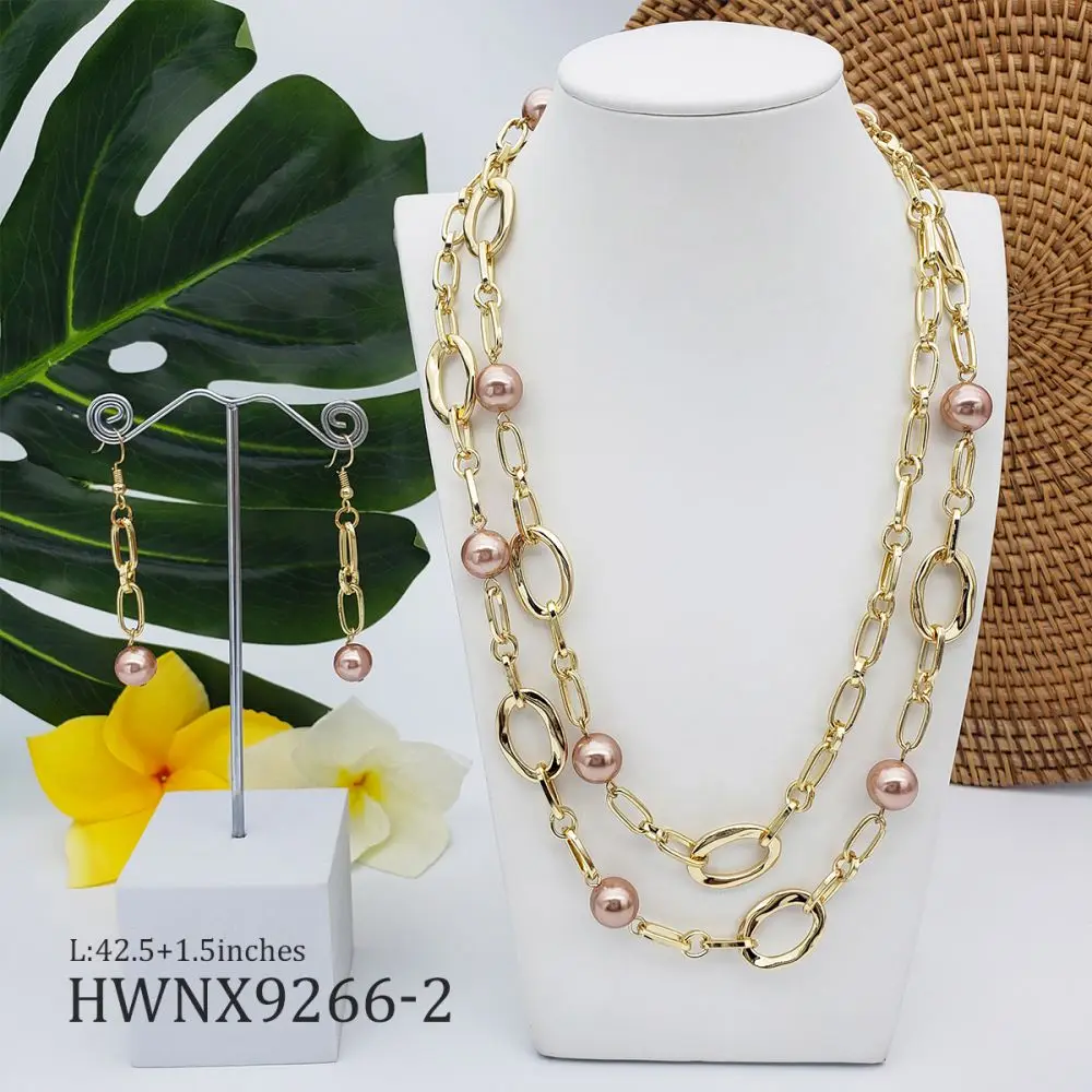 

Hot Sale Hawaiian Earrings Women Jewelry Sets Pearl Fashion Gold Plated Chain Necklace Set