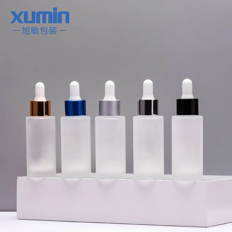 

cosmetic 30ml glass packaging eye dropper bottle frosted empty bottles with dropper black rubber dropper face oil