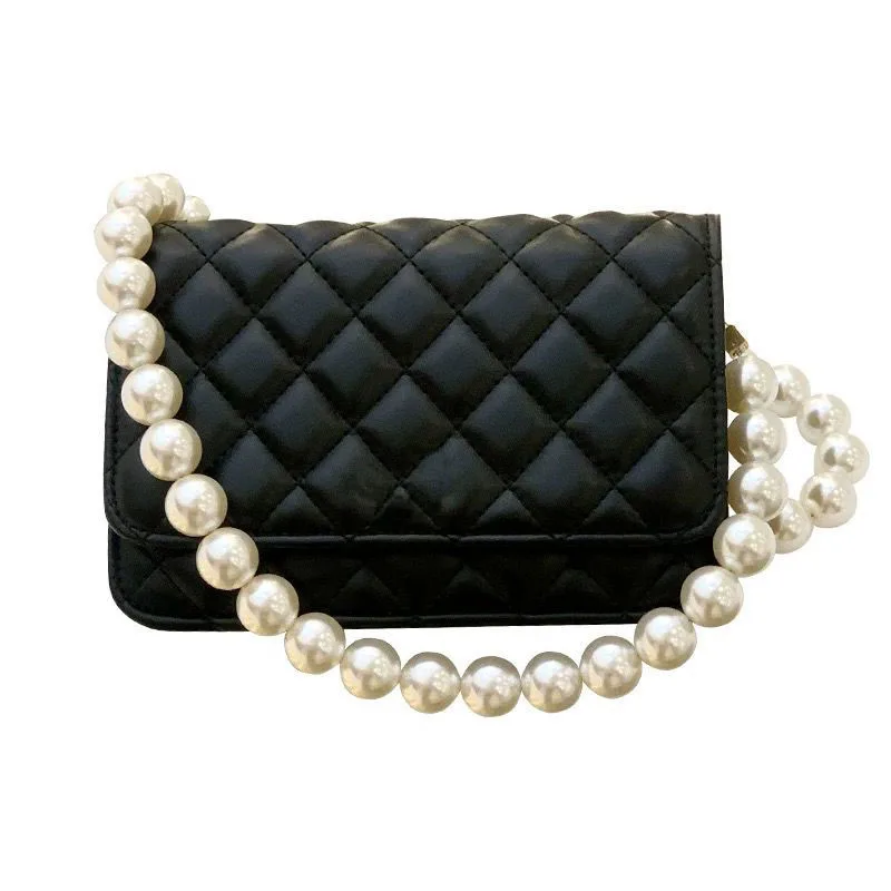 

New Arrival Fashion customize Designer PU mini cross body pearl chain shoulder diamond lattice summer handbag for lady and women