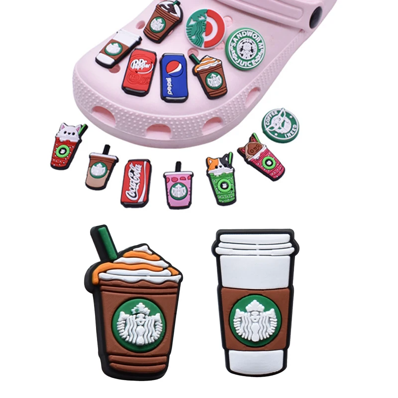 

Shoe Accessories Decoration Food Cartoon Starbuck Coffee Drink Charm Clogs Shoes Charms Cute Pvc Shoe Charms Decorations