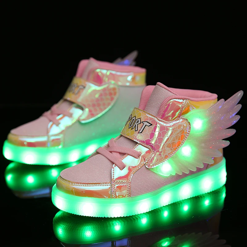 

Factory Wholesale Led Light Up Shoes Children Kids Shining and Flashing Glitter Girls Shoes Sneaker USB Charging Luces de Zapato, Pink, black, silver, white