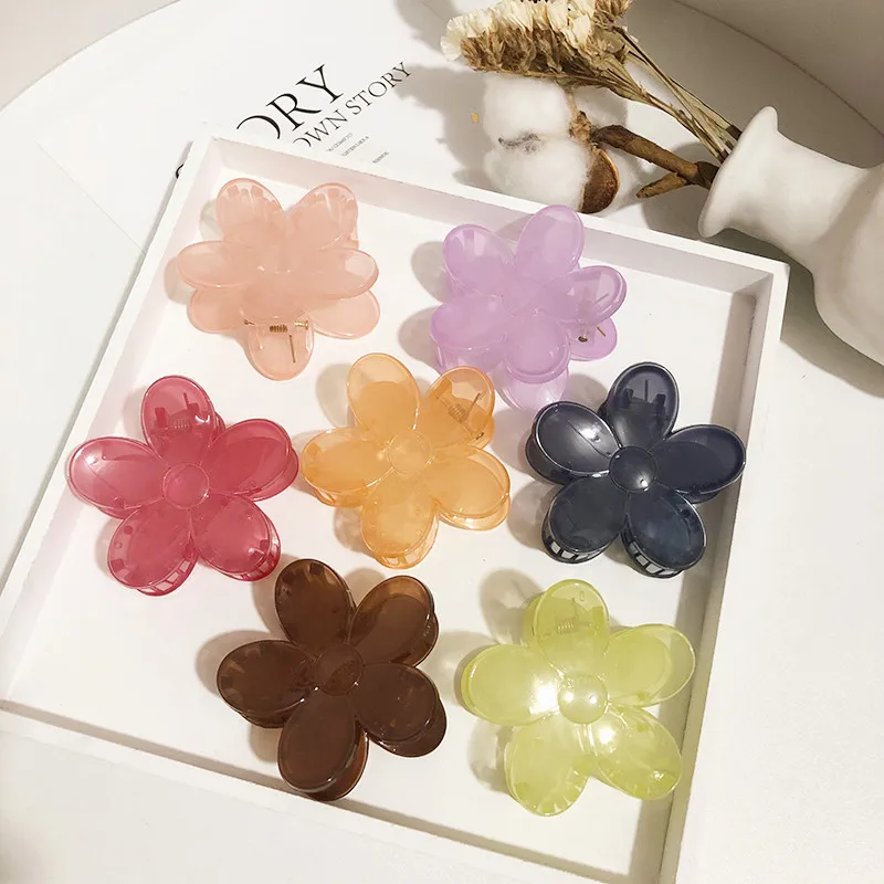 

JUHU 2021 Candy color acrylic hollow clip solid color flower all-match hairpin wholesale for women children hair accessories, Colorful