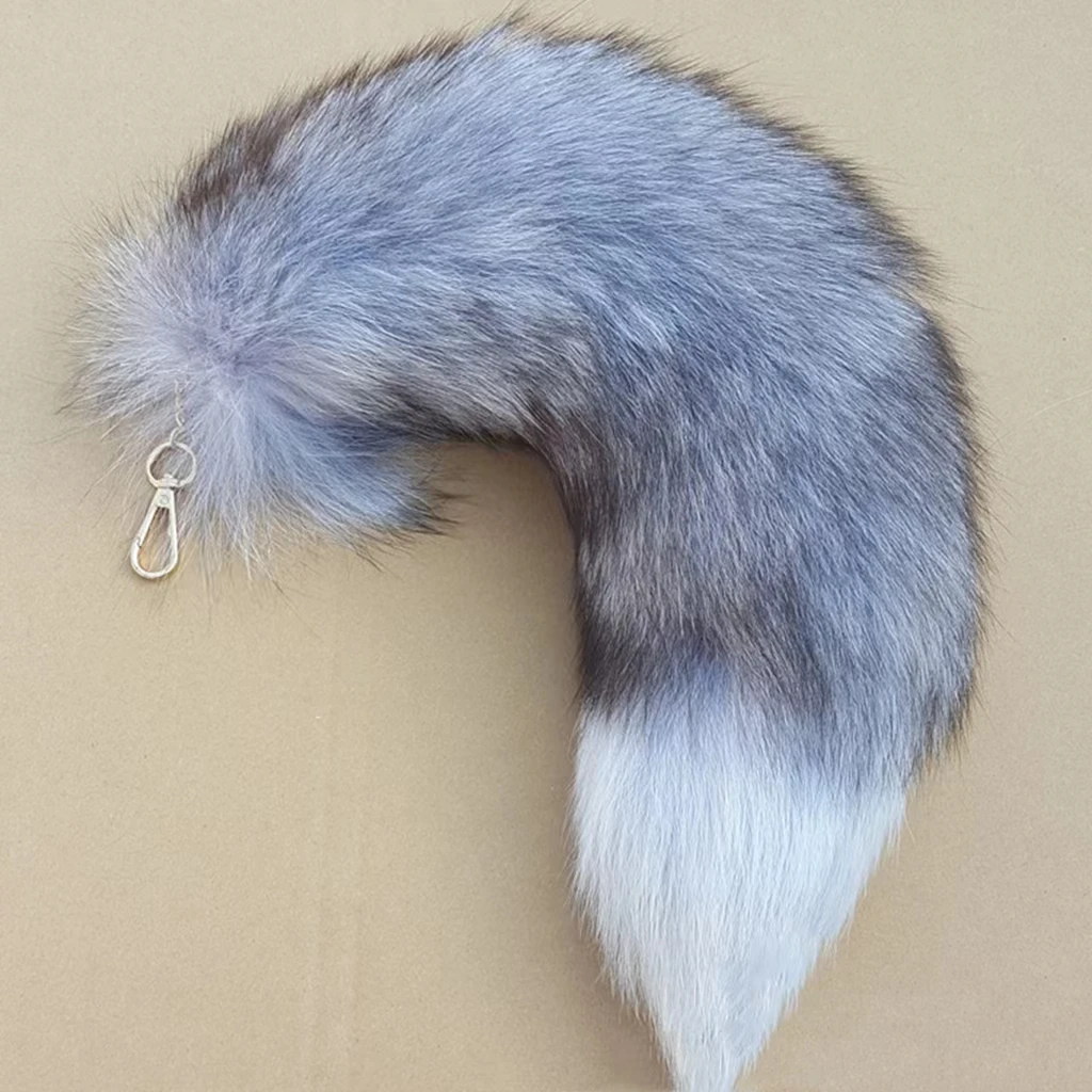 Wholesale Crystal 40cm Large  Foxtail Fluffy Cheap fox Fur Tail Key Chain for Decoration  Real  fox tails
