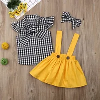 

Children's clothing new Korean girl yellow strap short skirt suit 2019 small and medium girls summer skirt suit