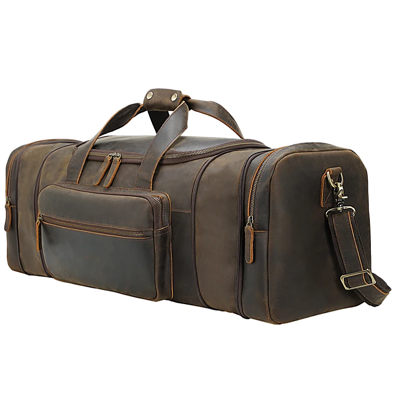 

Vintage Hot Sale High Capacity Expandable Leather Duffel Weekender Travel Bag For Men With Full Grain Cowhide Leather