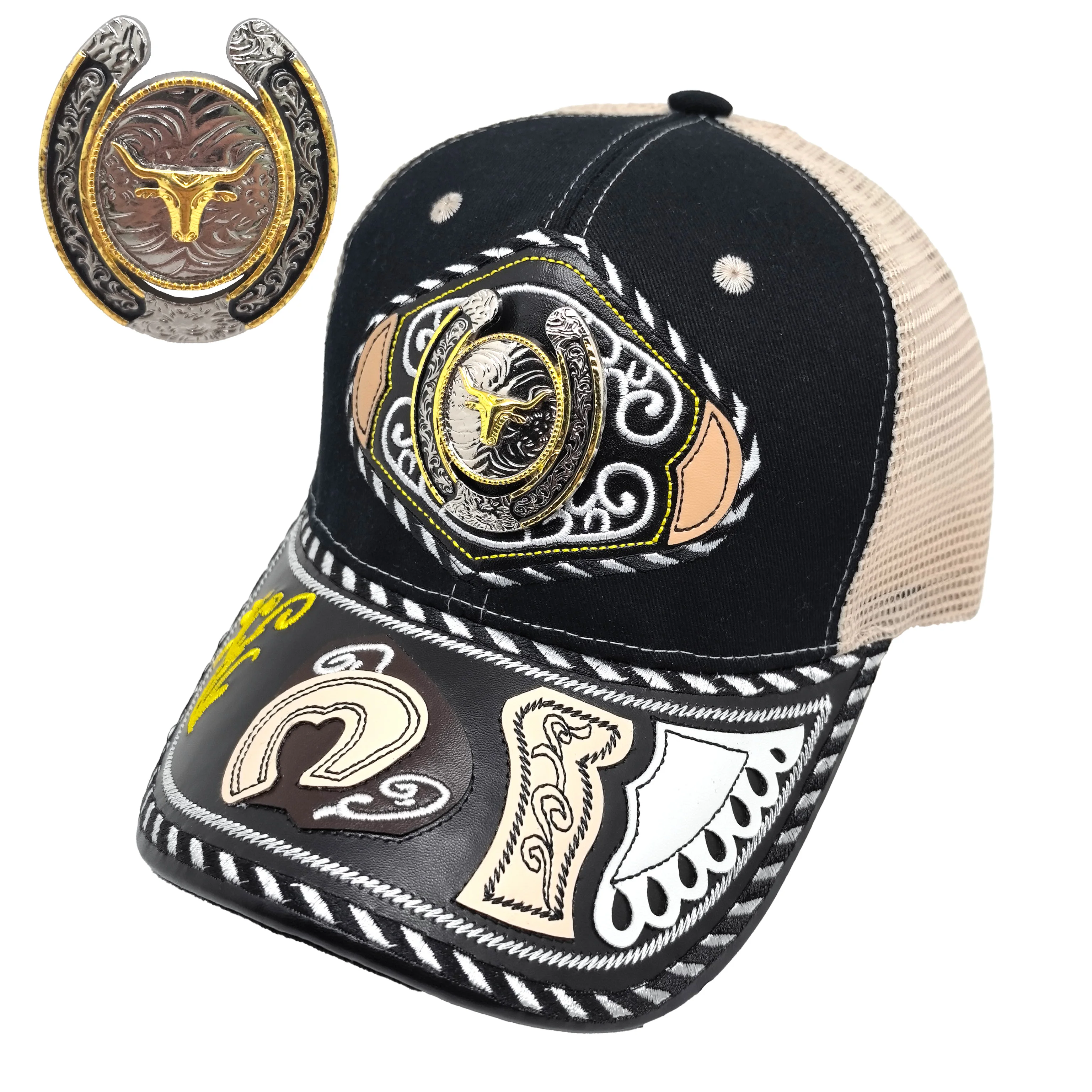 3D Horseshoe Horse Metal Logo Snapback Hat