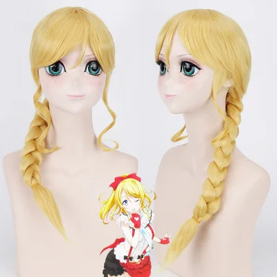 

Funtoninght heat resistant fiber Love Live cosplay wigs blond braids Ellie cosplay wigs for Halloween holiday parties, Pic showed