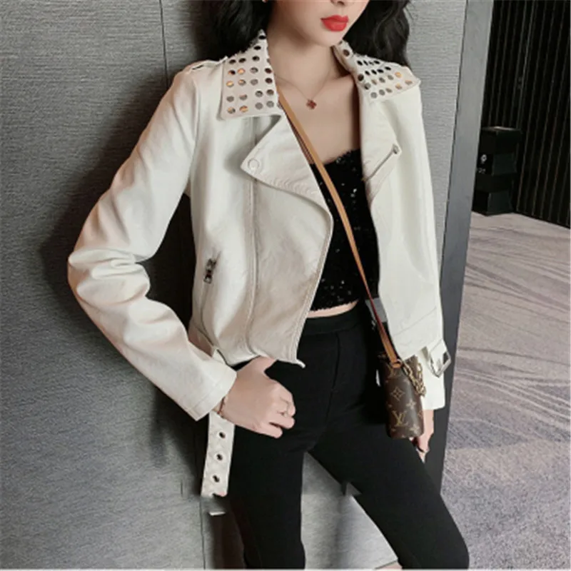 

punk style wholesale high quality leather jackets rivet motorcycle jacket women's outdoor jacket, Accept custom color