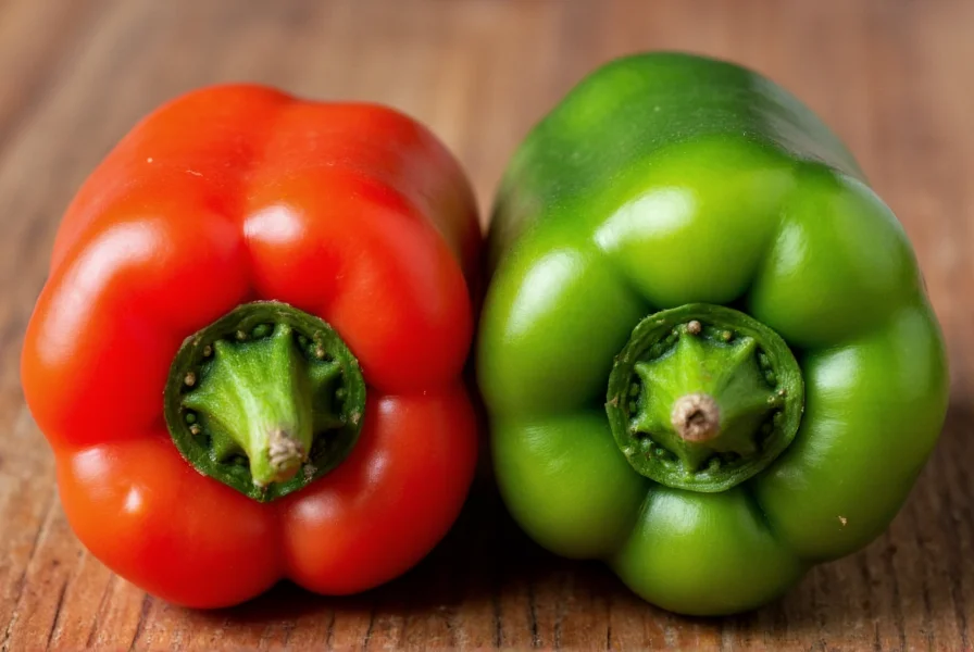 Close-up comparison of red jalapeno peppers next to green jalapenos showing color difference and internal seed structure