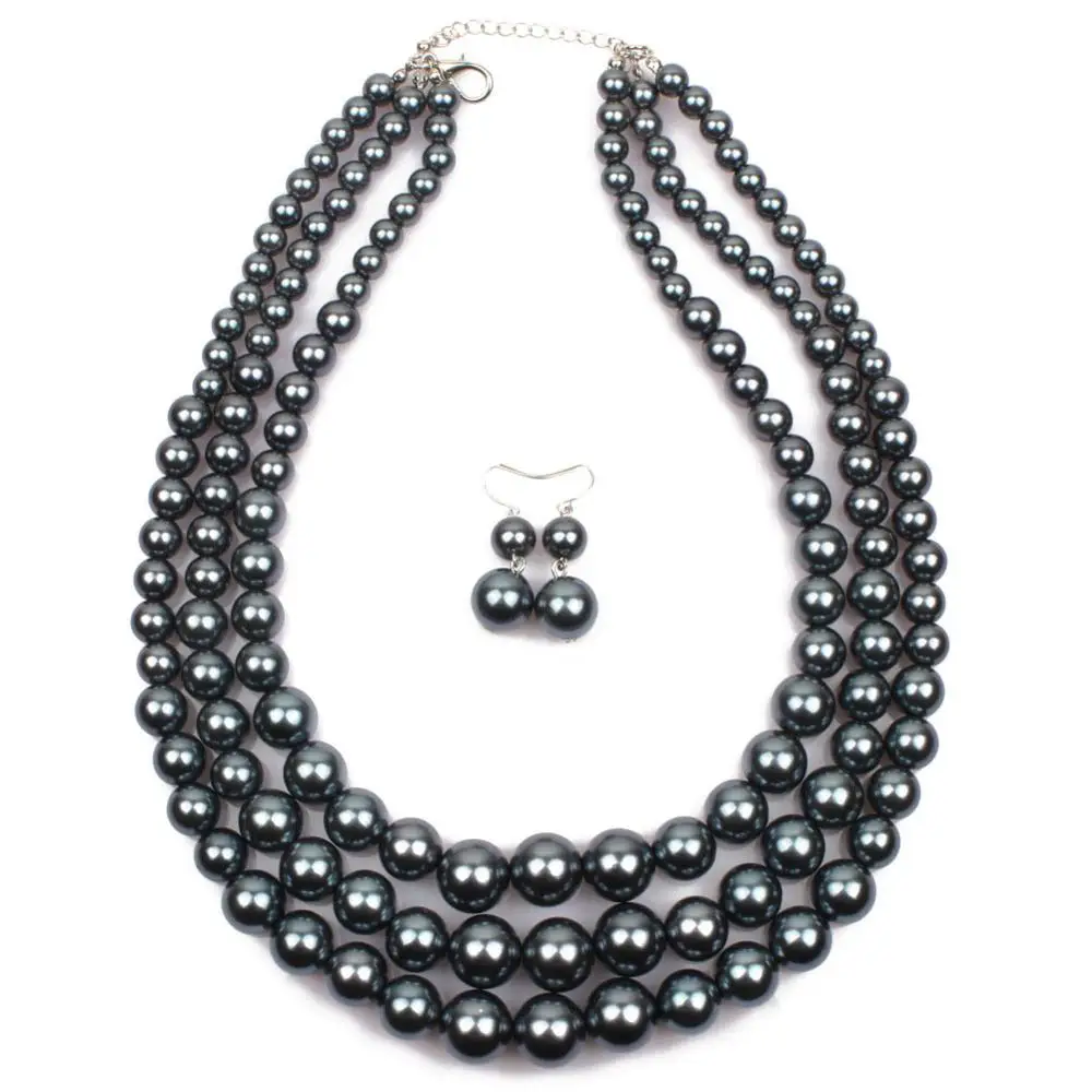 

Wholesale Fashion pearls necklace and earrings set African style pearls jewelry set T6410, As photo