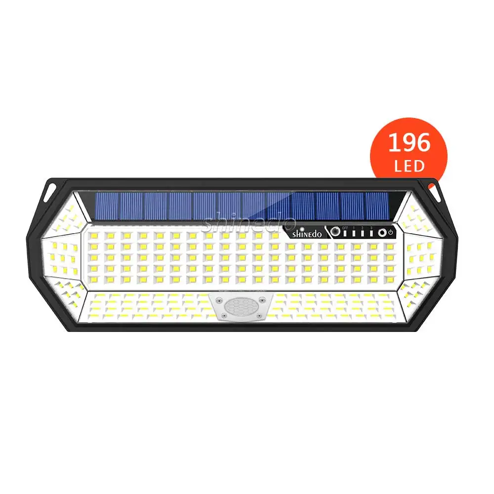 196 Led 8 Sides Wide Angle Solar Wall Light Solar Sensor Lamp for Garden