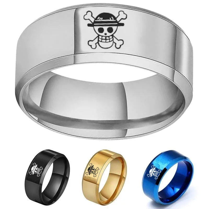 

2021 Hot Sale One Piece Anime Rings Stainless Steel Rings Jewelry Personality Straw Hat Luffy Ring for Men, As picture shows
