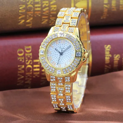 

Luxury Hot Sale Ladies Gold Plating Alloy Quartz Watch Fashion Jewelry Sparking Diamond Bracelet Quartz Watch