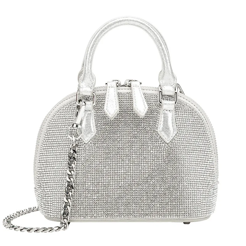 

Mini shell shape Rhinestone money purse and bling for women fashion design 2021 new bling money purse rhinestone, Silver /brown