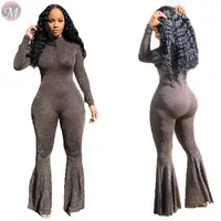 

9112007 fashion striped autumn full length flared sexy bodycon womens jumpsuits rompers