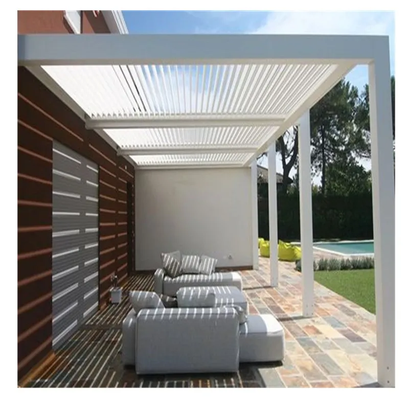 

Fully automatic terrace roof Outdoor Bioclimatic Awning Louvre System Roof Pergola with blinds double layer roller blinds