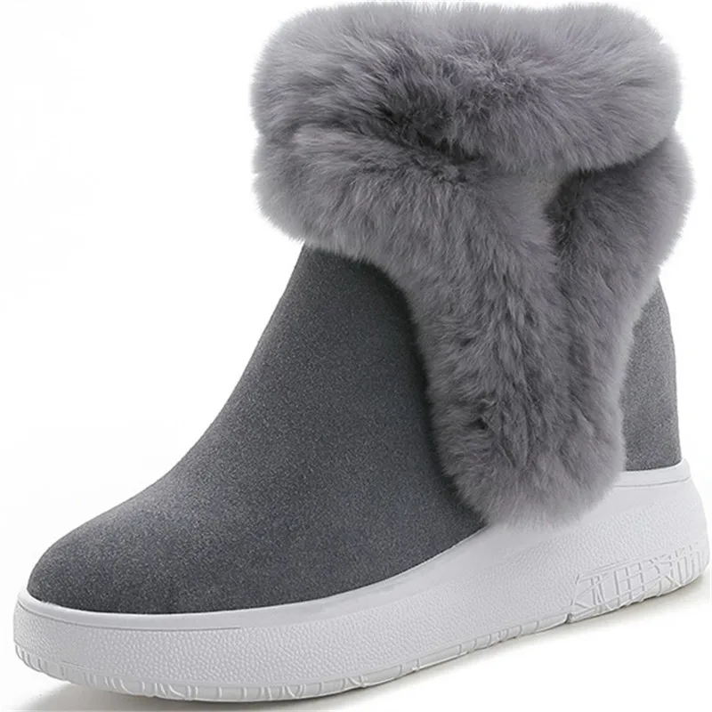 

Dropshipping 2021 Women Boots Snow Warm Genuine Leather Rabbit Fur Internal Increase Platform High Quality Non-slip Shoes