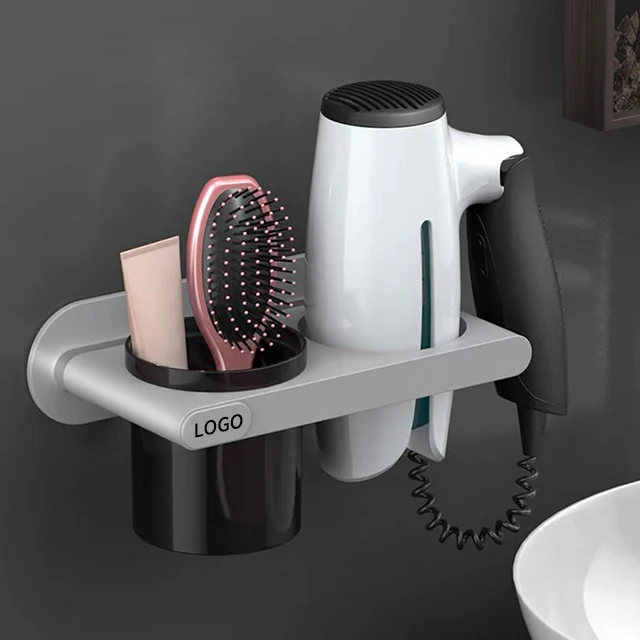

New No Drill Wall Mounted Hair Dryer Holder Bathroom Plastic Storage Rack, 3 colors