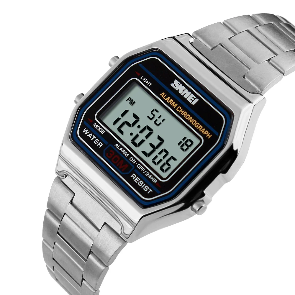 

Small MOQ skmei 1123 Digital wristwatch LED Sports Watches Golden Stainless Steel Clocks Classic electronic wrist watch